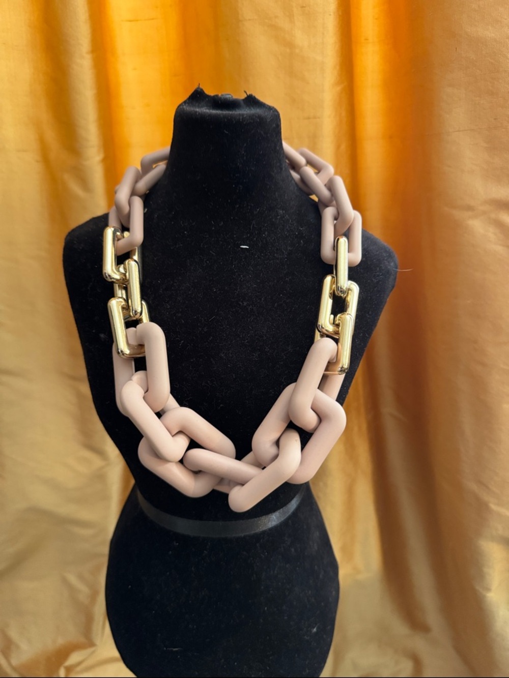 Beige Matte Link Necklace with Gold Accents - Women Jewelry